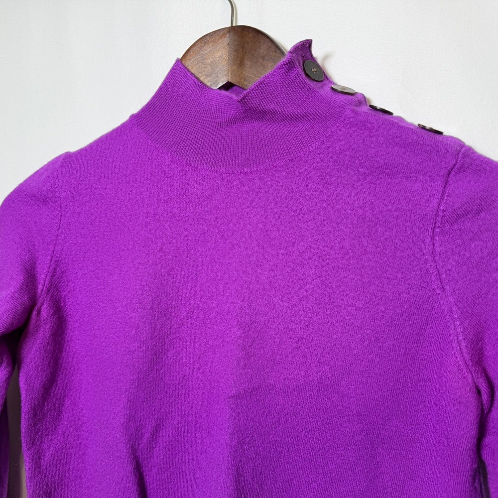 Sezane Jacob Jumper Violet 100% Wool Mock Neck Button Shoulder Sweater XXS